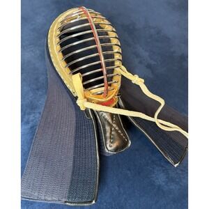 Vtg 1970s Japanese Kendo Face Mask Men Adult Small Handmade Navy Blue Japan